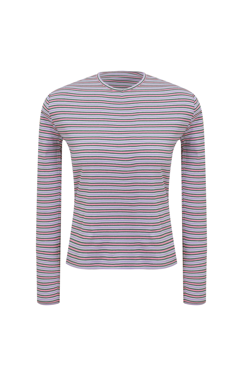 Dot Dolman V-Neck Striped Long Sleeve Tee, Main, color, Pink