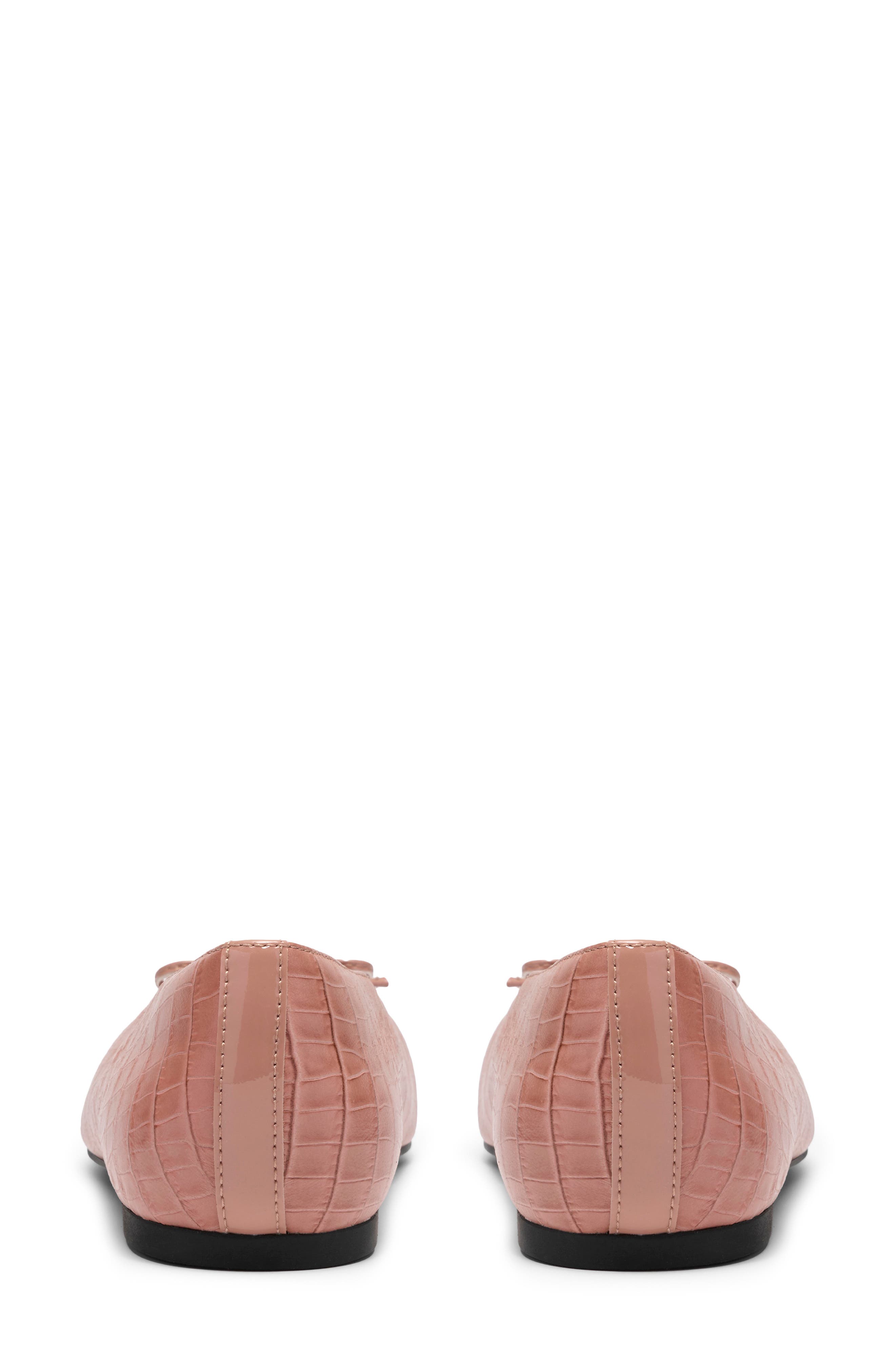 Befana Bow Leather Flat, Alternate, color, LIGHT PINK CROC
