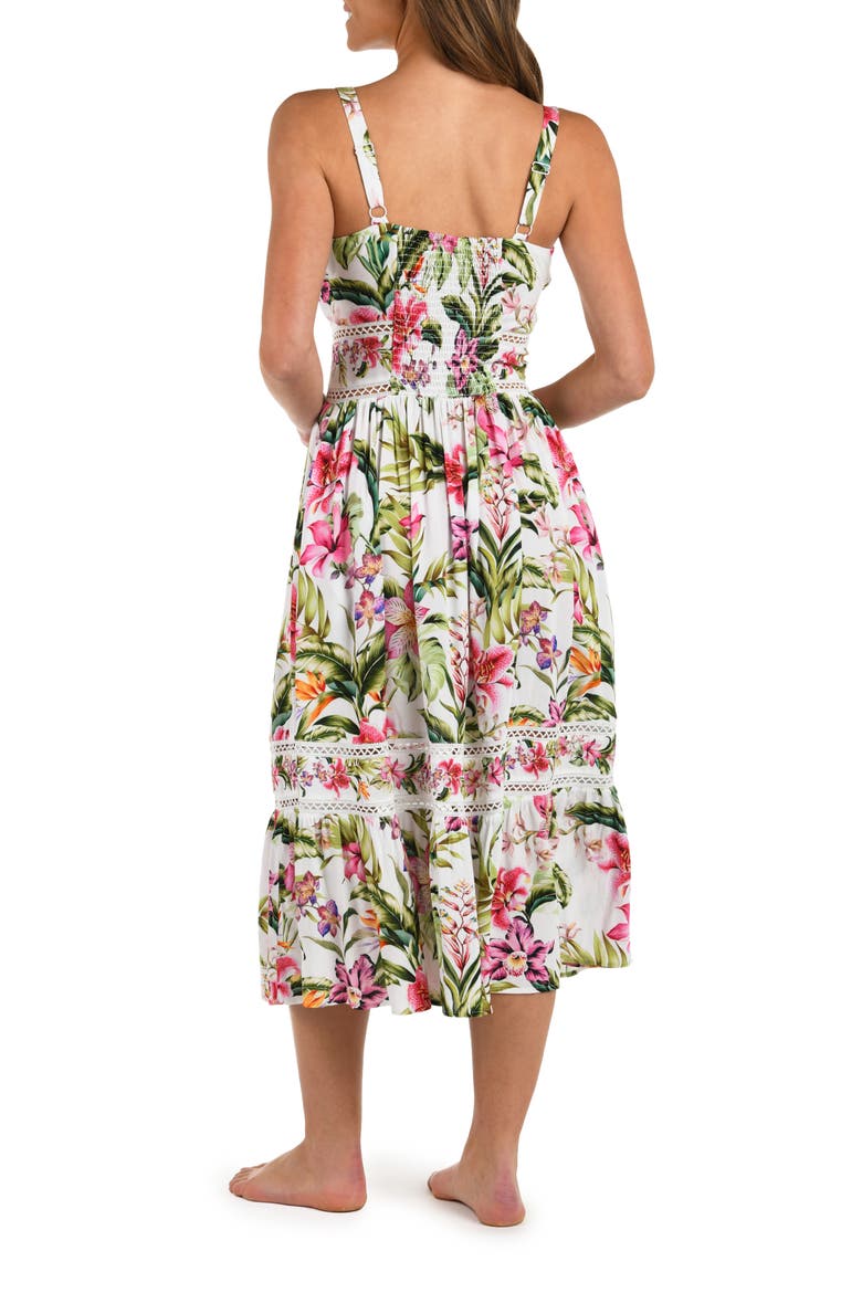 Polynesian Tie Neck Midi Cover-Up Dress, Alternate, color, WHITE MULTI
