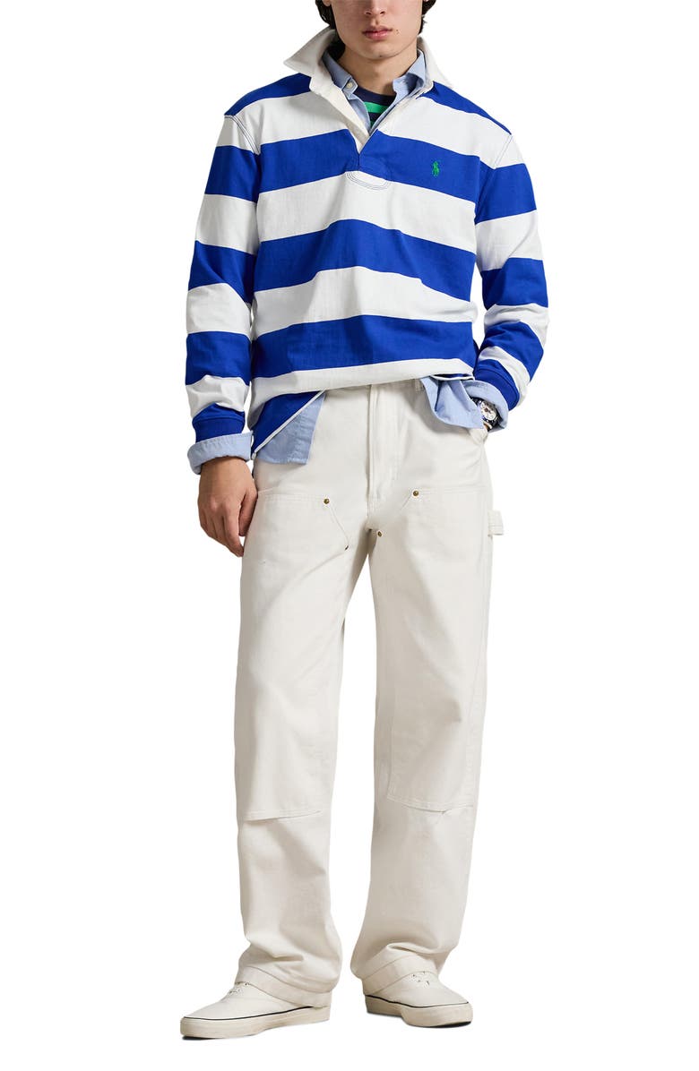 Polo Ralph Lauren The Iconic Rugby Stripe Long Sleeve Polo, Alternate, color, Pacific Royal/ Cls Oxfrd White