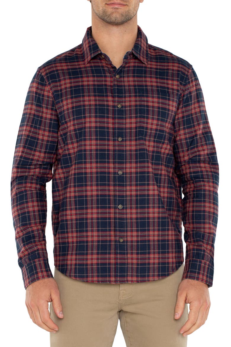 Plaid Button-Up Shirt, Main, color, NAVY RED MULTI