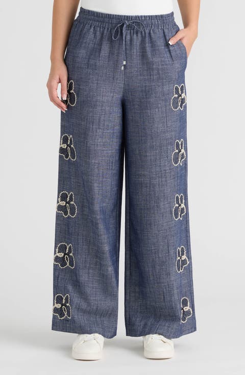 Embroidered Drawstring Pants