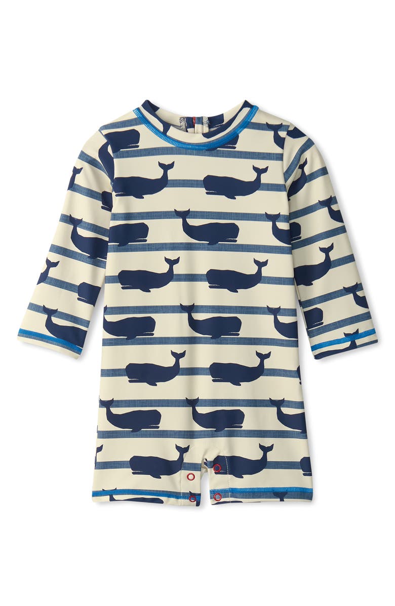 Hatley Nautical Whale One-Piece Rashguard Swimsuit, Main, color, Cami Lace