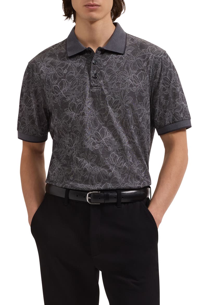 Three Button Floral Print Button-Up Shirt, Main, color, BLACK