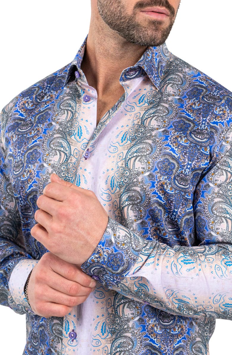 Maceoo Fibonacci Paisleyluxe Purple Contemporary Fit Button-Up Shirt, Alternate, color, 