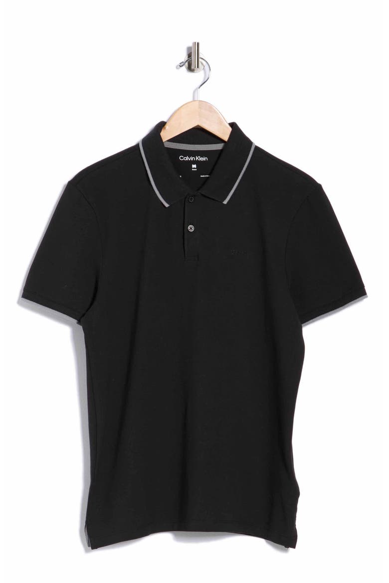 Stretch Piqué Solid Tipped Polo, Alternate, color, BLACK