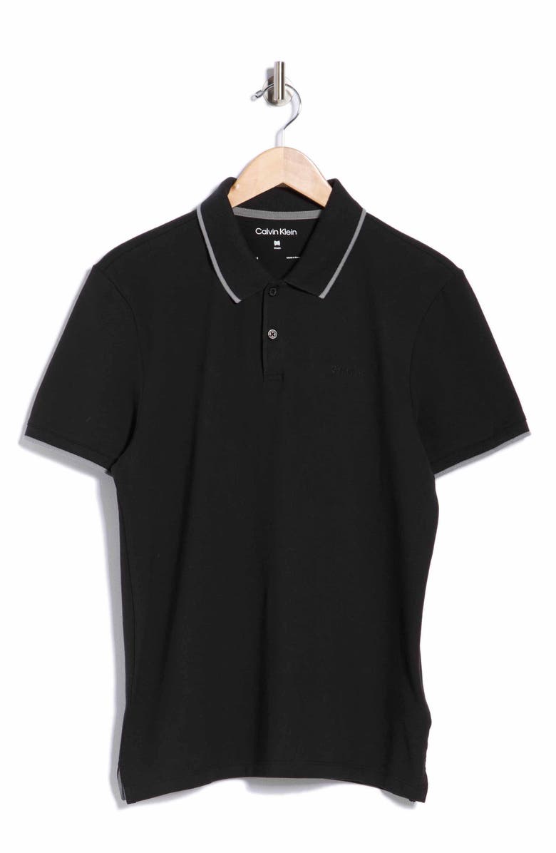Calvin Klein Stretch Piqué Solid Tipped Polo, Alternate, color, Black