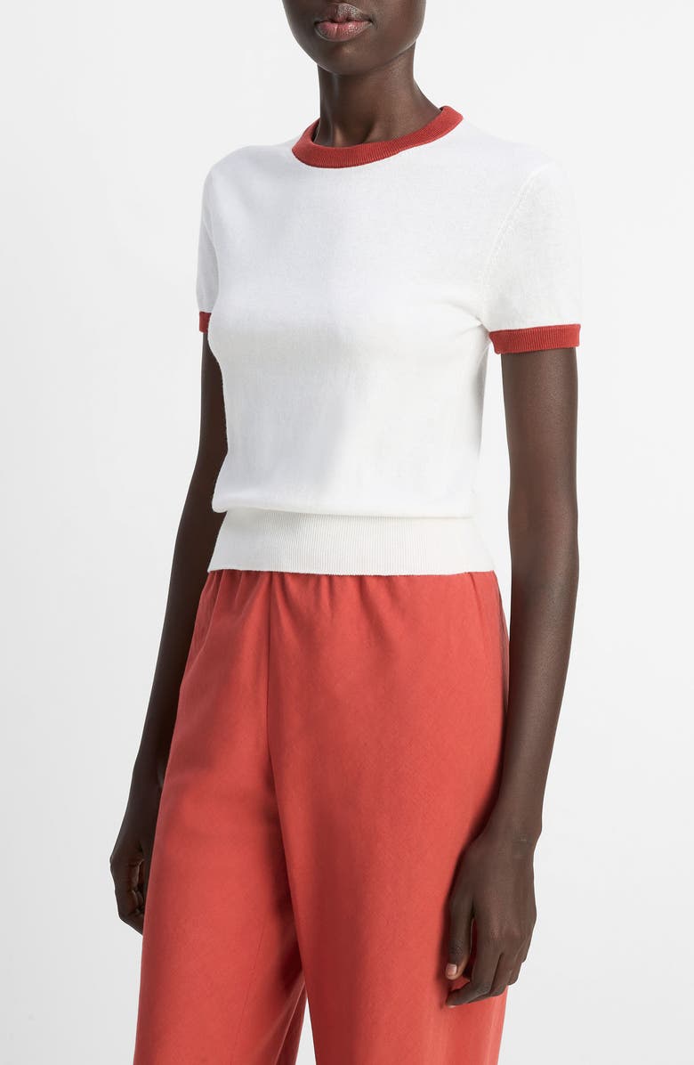 Vince Ringer Short Sleeve Sweater, Alternate, color, Off White/ Brick Ros