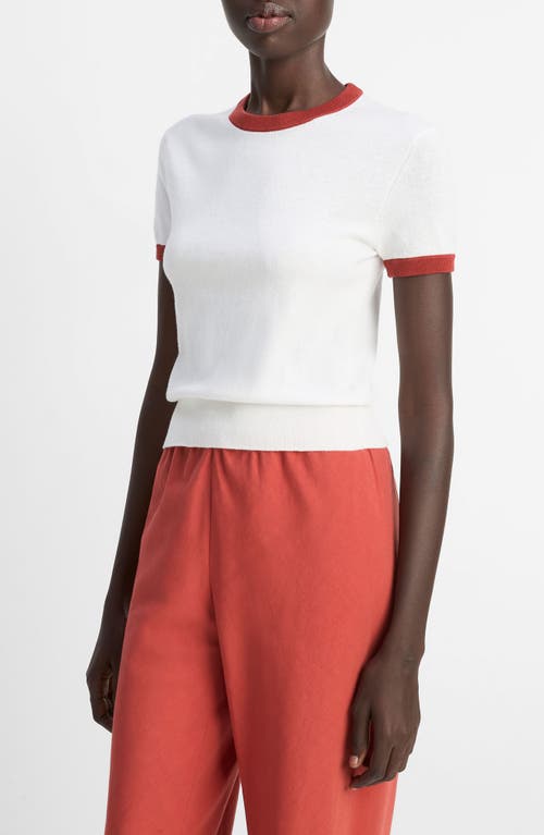 Vince Contrast-trim Cotton-cashmere T-shirt In White