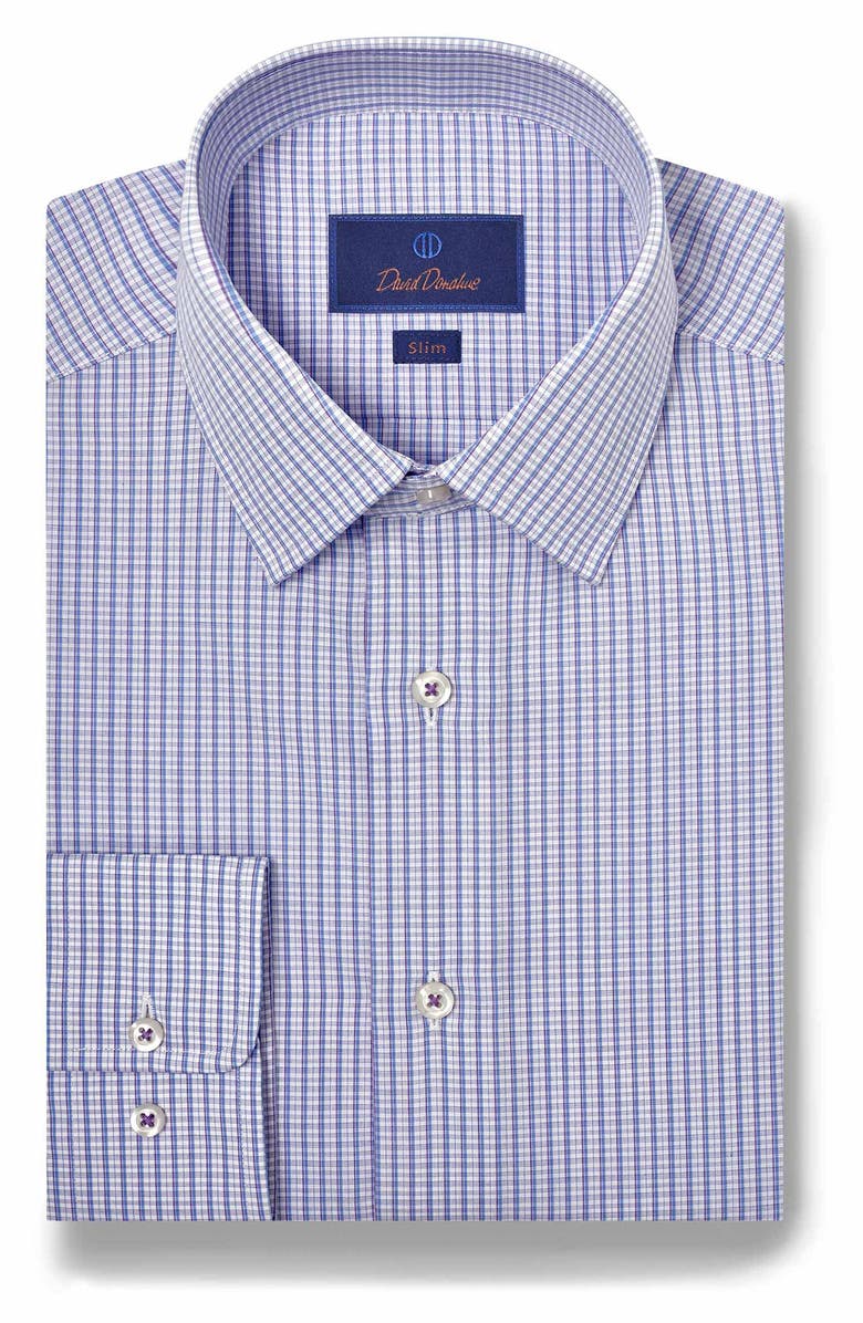 David Donahue Slim Fit Poplin Check Dress Shirt, Main, color, 