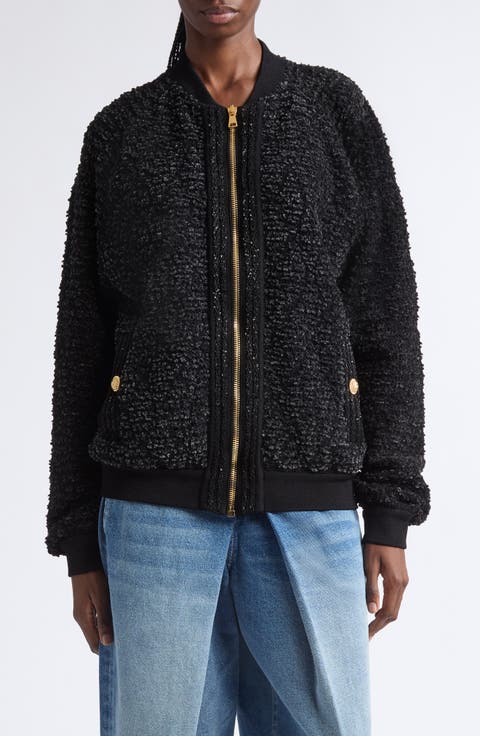 Fluffy Wool & Cotton Blend Tweed Jacket