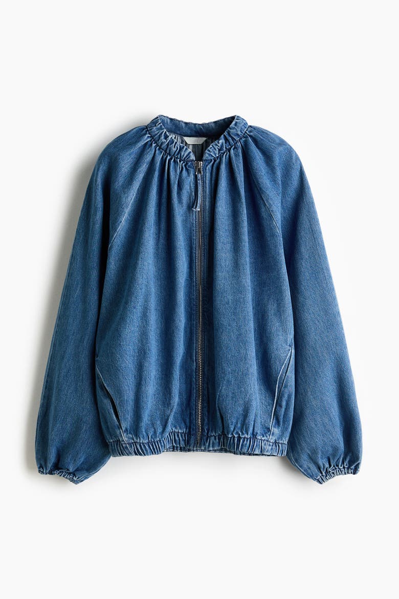 Gathered Bomber Jacket, Alternate, color, Denim blue