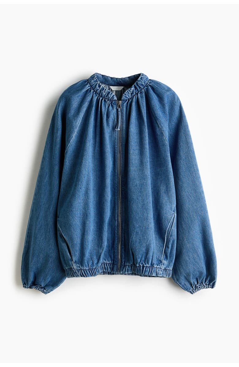 H&M Gathered bomber jacket, Alternate, color, Denim Blue