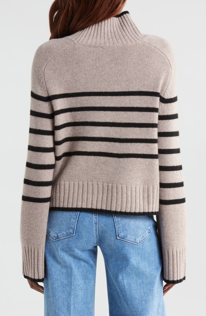 Reformation Brooke Crop Cashmere Turtleneck Sweater, Alternate, color, Toast / Black Stripe