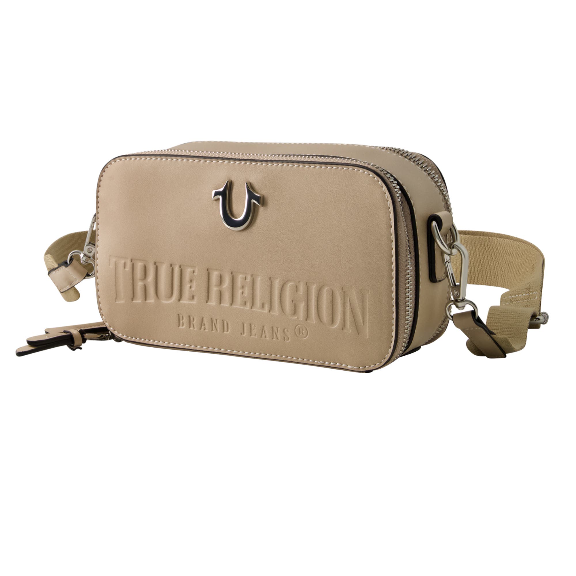 True Religion Double-Zip Horseshoe Camera Bag, Alternate, color, Tan