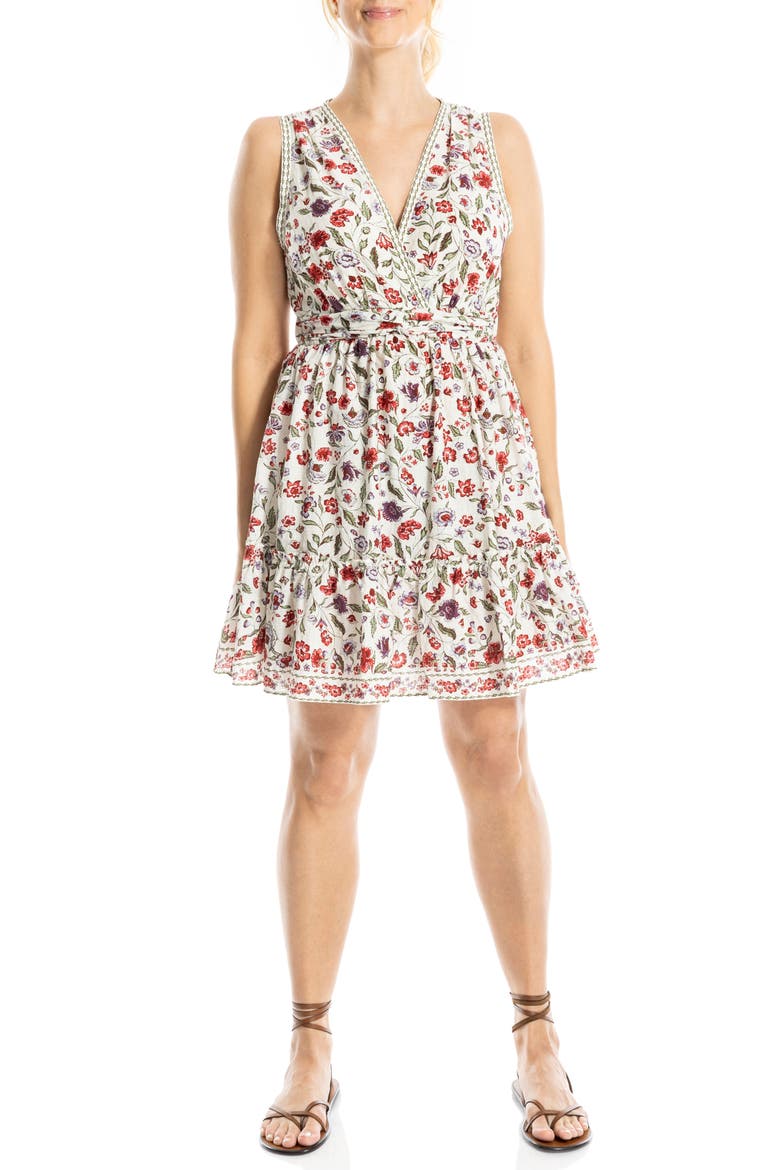 Floral V-Neck Empire Waist Minidress, Alternate, color, CREAM/ RED VELVET VINE