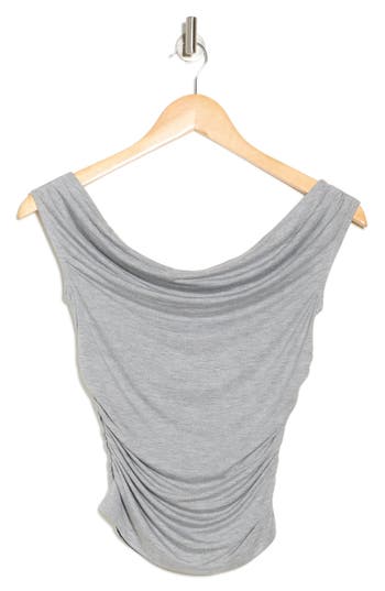 Elodie Off The Shoulder Cap Sleeve Ruched Top In H Grey