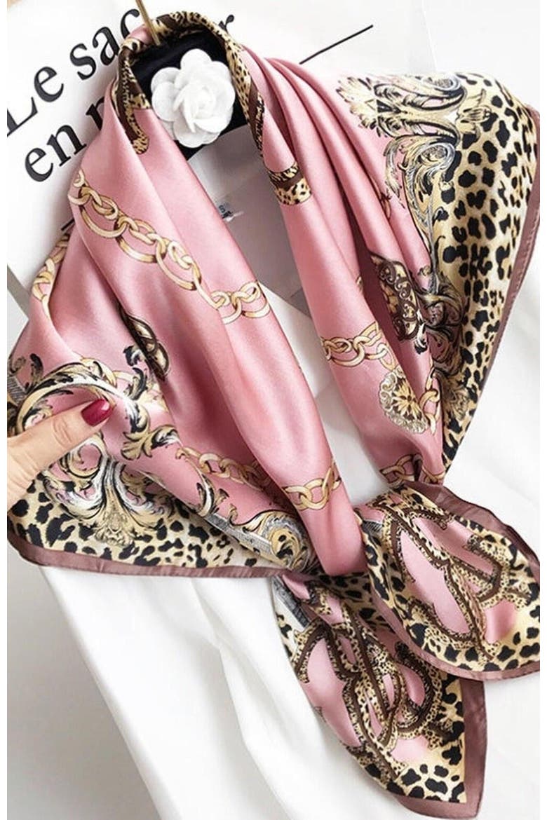 Pure Mulberry Silk Printed Square Shawl Scarf, Alternate, color, Leopard