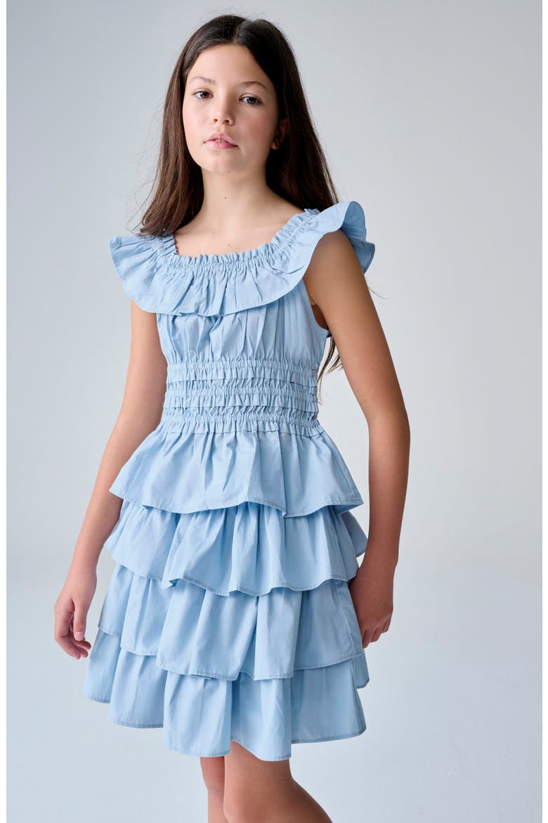 Kids' Smocked Ruffle Top & Tiered Skirt Set, Alternate, color, BLUE