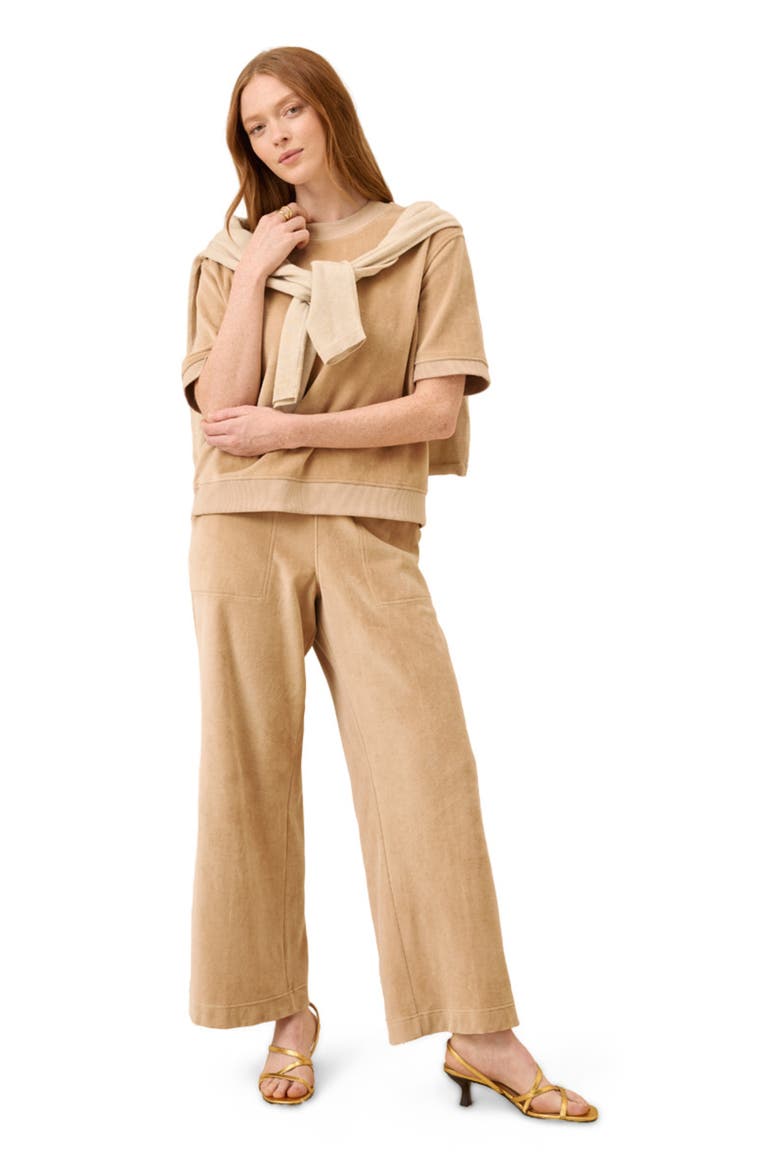Organic Cotton Pure Velour Wide Leg Pant, Main, color, Sesame