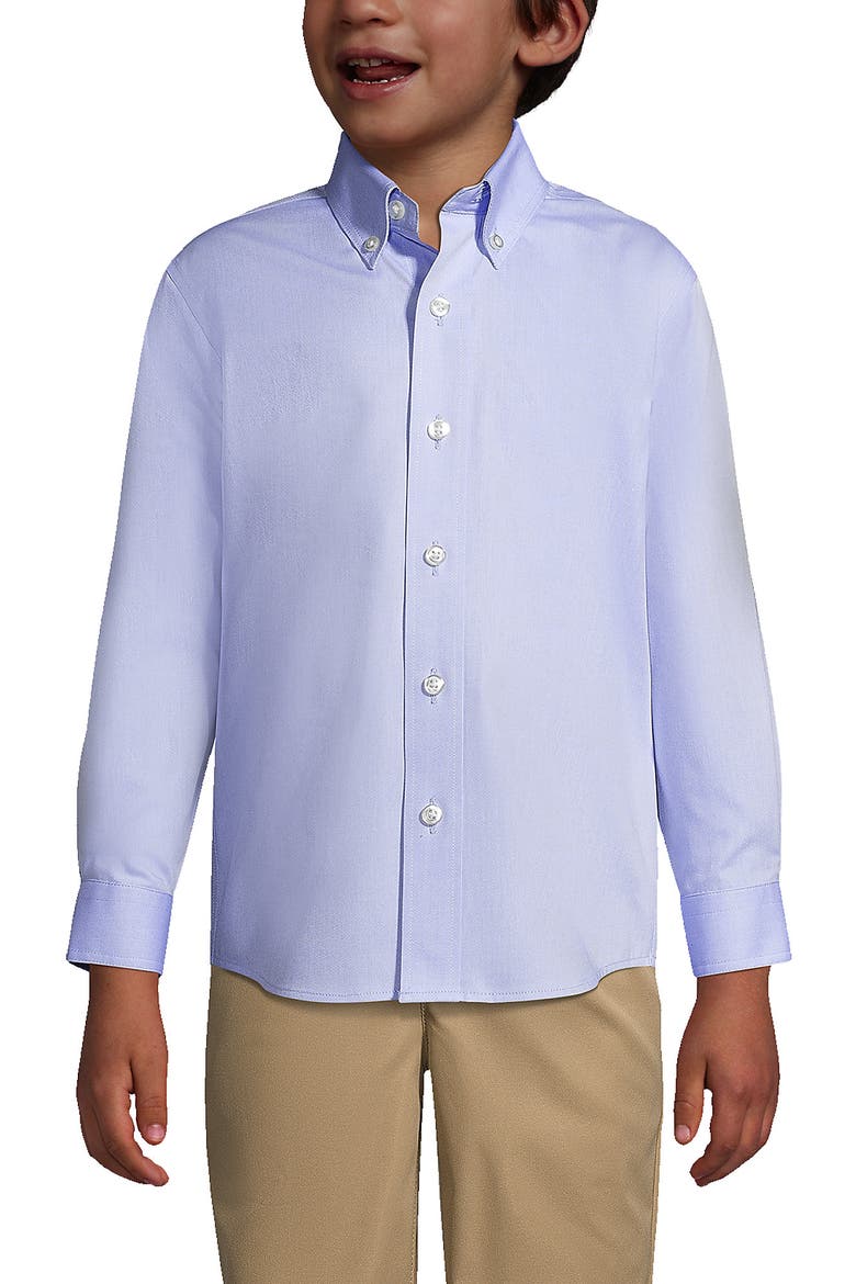 School Uniform Boys Long Sleeve No Iron Pinpoint Dress Shirt, Main, color, Blue