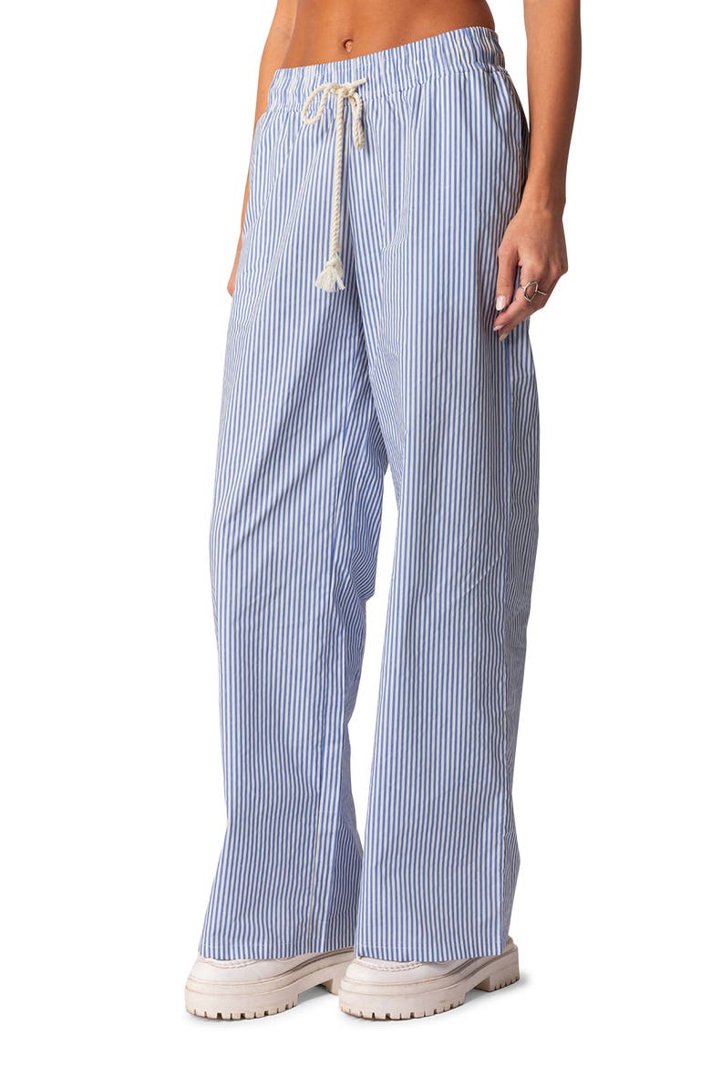 Stripe Wide Leg Drawstring Cotton Pants, Alternate, color, BLUE