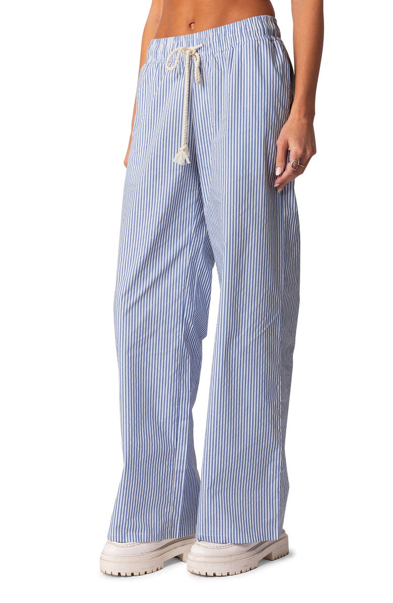 EDIKTED Stripe Wide Leg Drawstring Cotton Pants, Alternate, color, Blue
