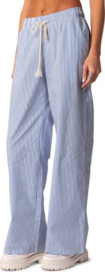 EDIKTED Stripe Wide Leg Drawstring Cotton Pants | Nordstrom
