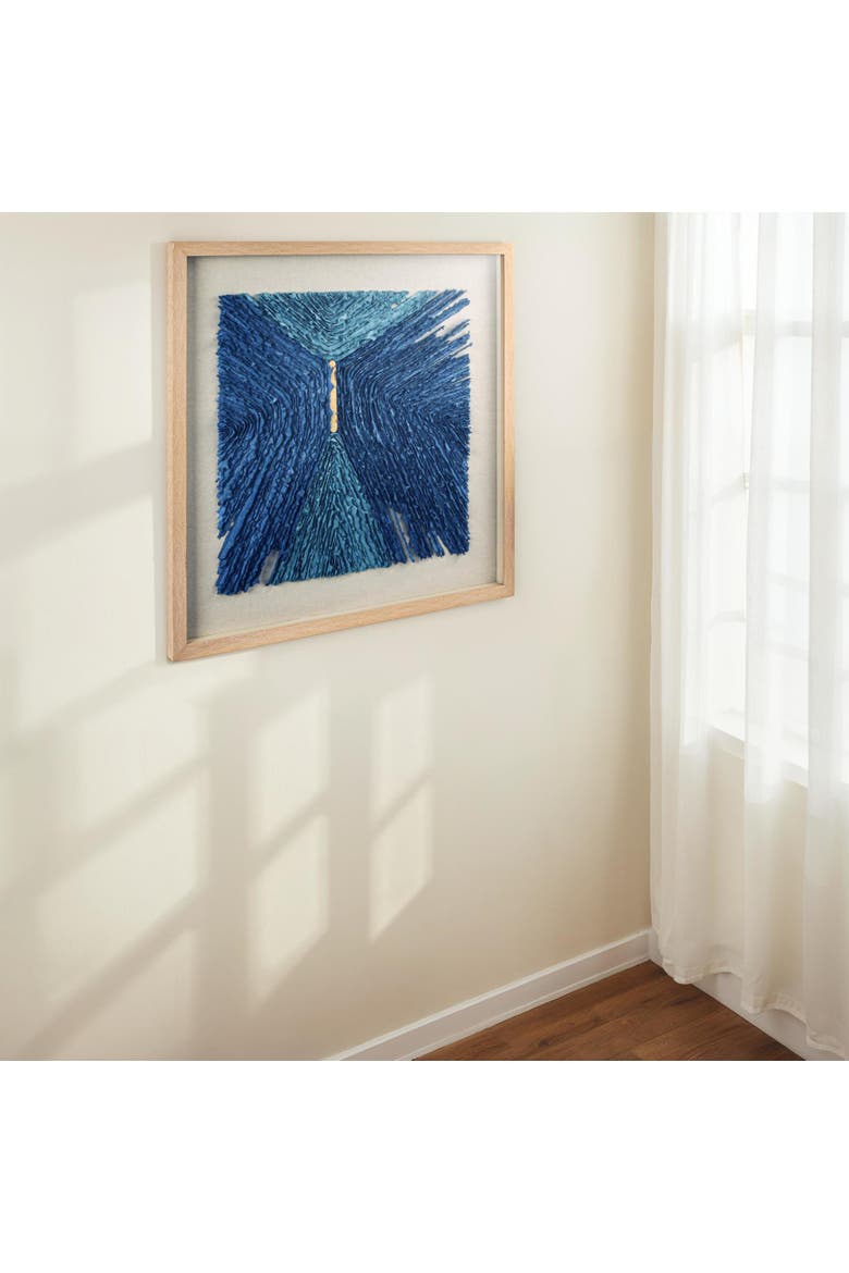 Wood and Glass Framed Paper Shadow Box Wall Décor, Blue and Tan, Alternate, color, Blue