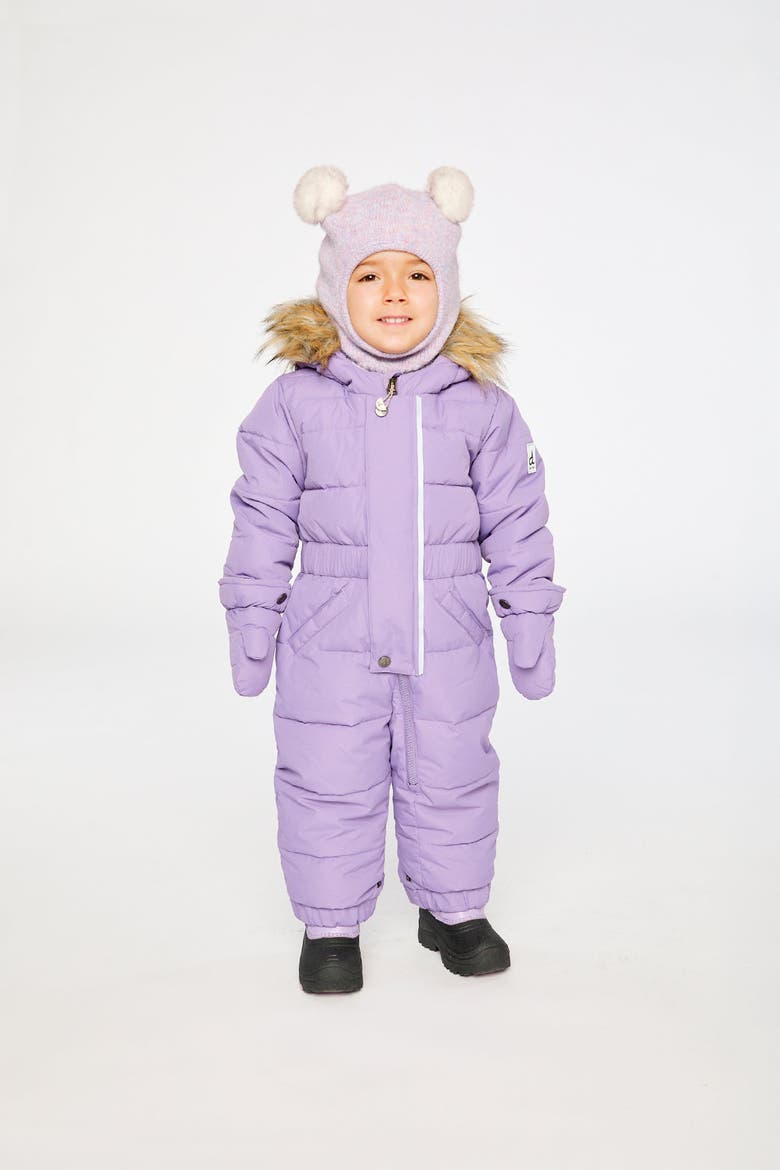 Girl Original One Piece Puffy Snowsuit with Removable Mittens and Boots, Alternate, color, Violet