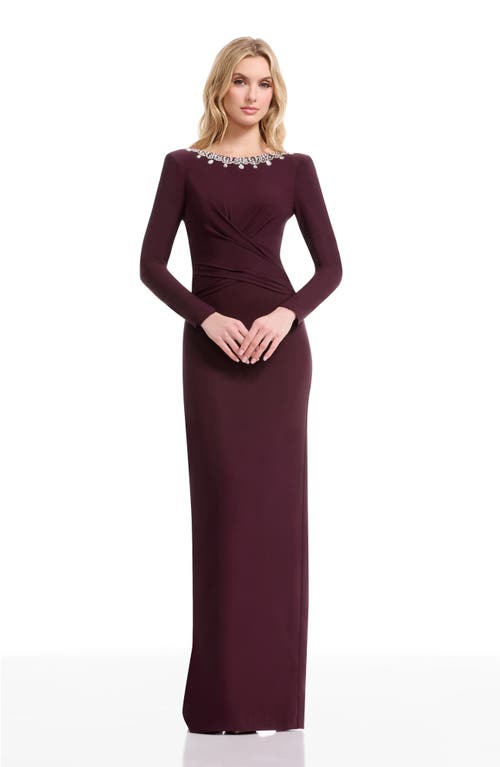 Dress The Population Anne Embellished Long Sleeve Column Gown In Red