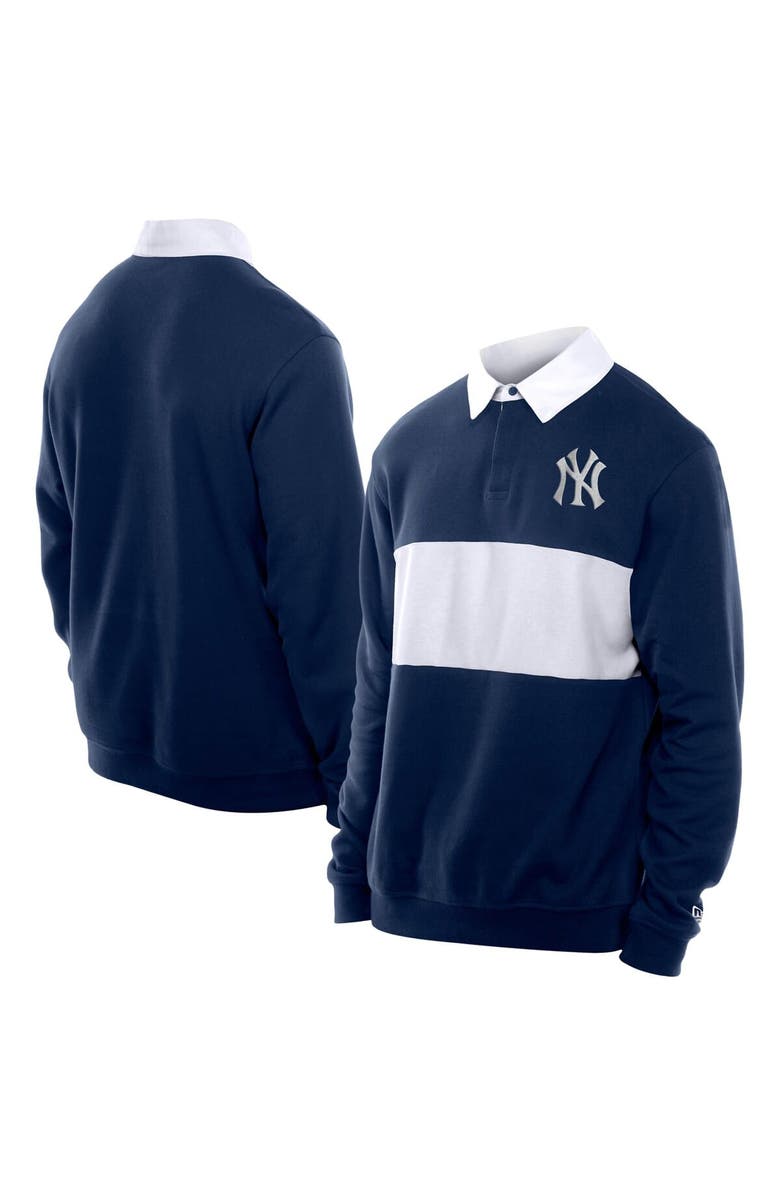 New Era Men's New Era Navy New York Yankees Throwback Prep Colorblock Rugby Polo, Alternate, color, Navy