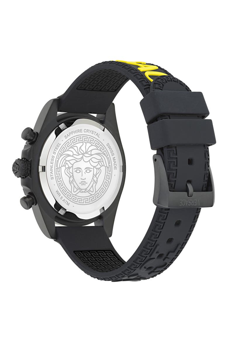Fornax Chronograph Silicone Strap Watch, 43mm, Alternate, color, IP BLACK