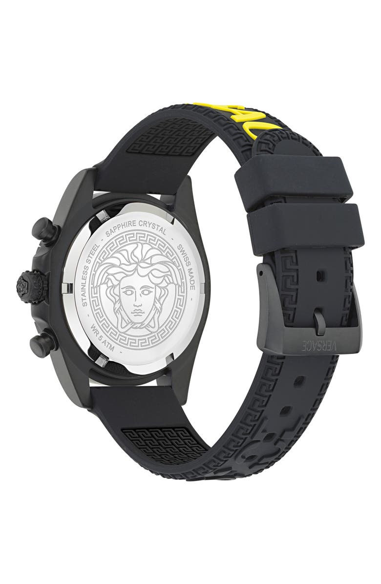 Versace Fornax Chronograph Silicone Strap Watch, 43mm, Alternate, color, 