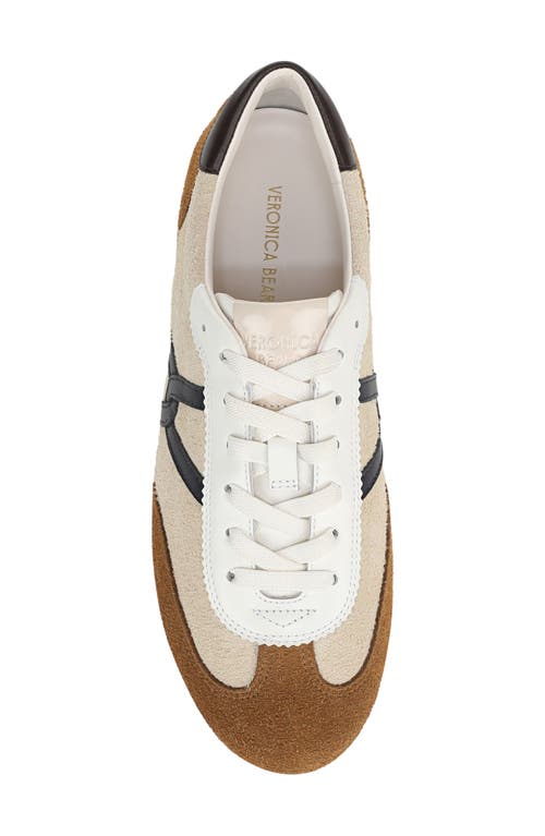 Veronica Beard Riviera Mixed Leather Slim Trainer Sneakers In Brown