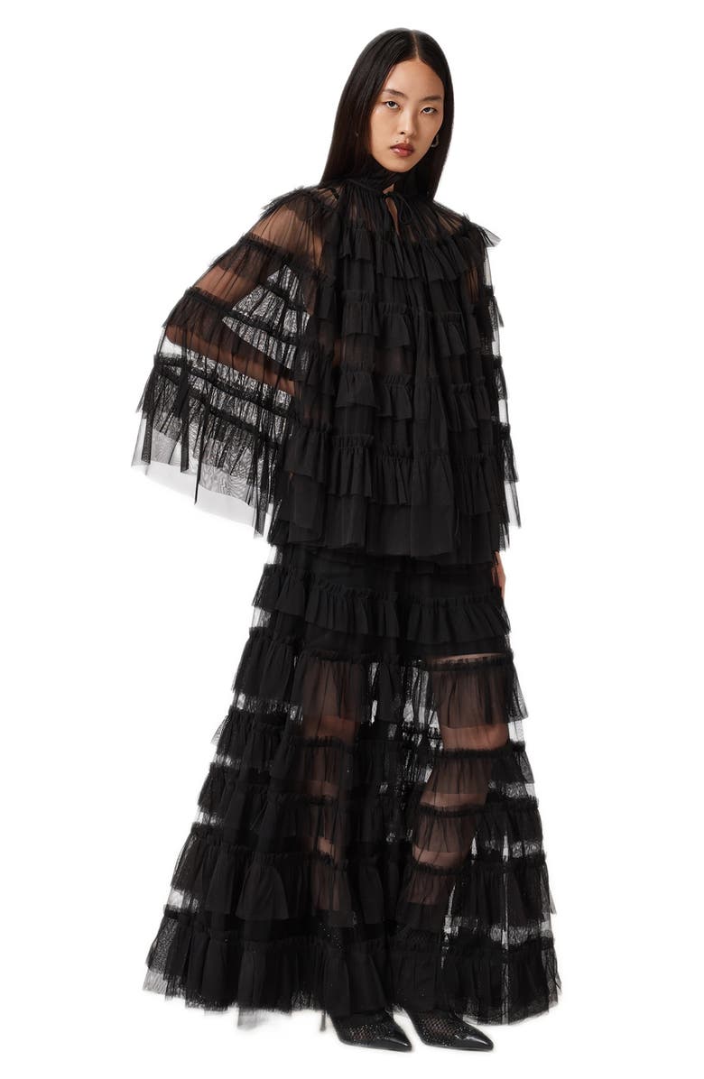 AllSaints Aude Ruffle Cape, Alternate, color, 