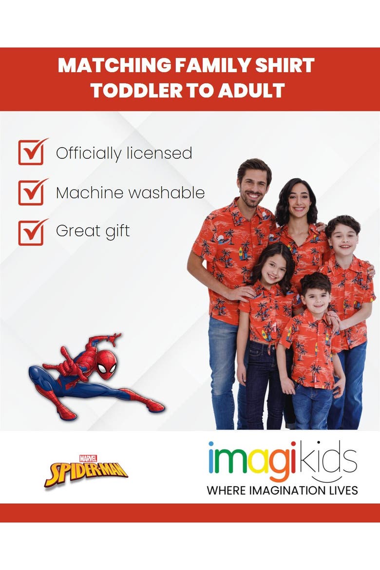 Spider-Man Button Front Hawaiian Shirt, Alternate, color, Spider Man Peach