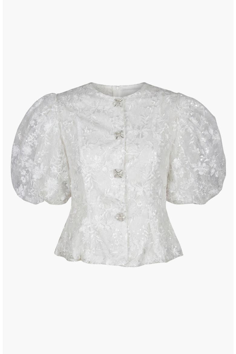 Floral Lace Puff Sleeve Top, Alternate, color, White