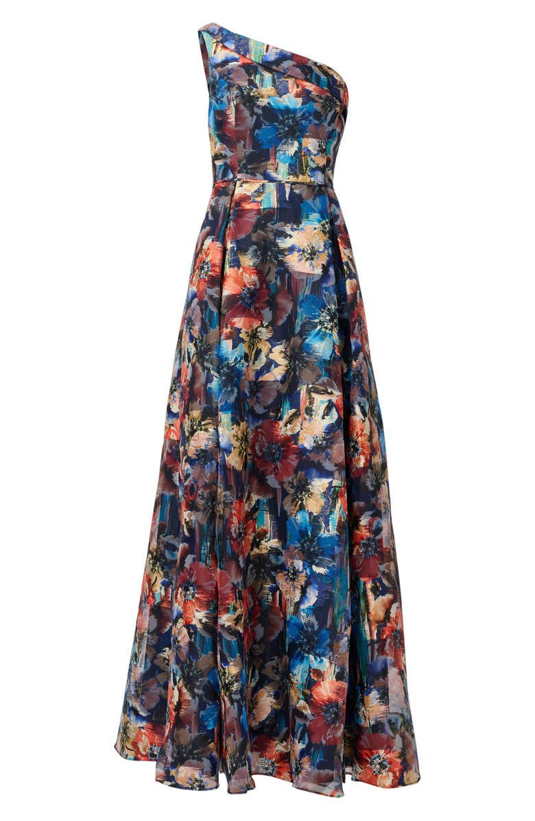 Aidan Mattox by Adrianna Papell Metallic Floral Jacquard One-Shoulder Organza Ballgown, Alternate, color, 