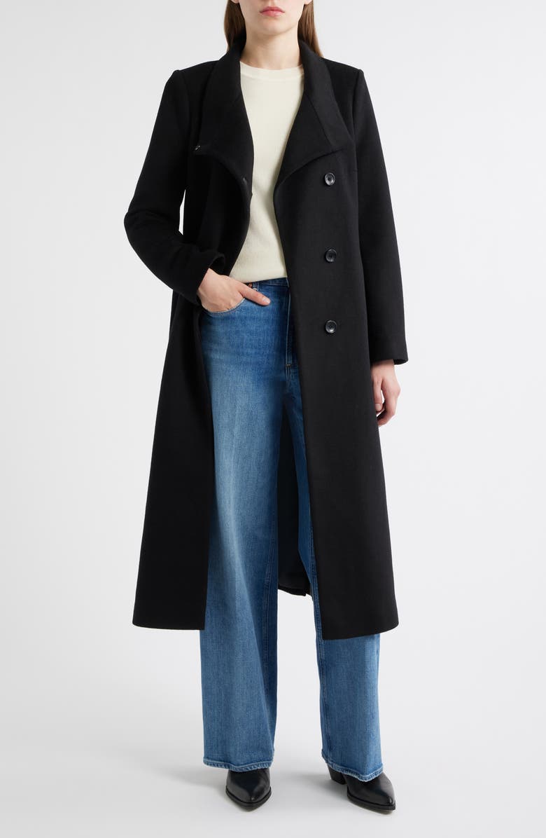 Sam Edelman Stand Collar Wrap Coat, Alternate, color, Black