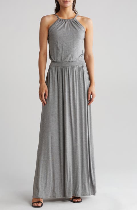 Halter Neck Blouson Maxi Dress