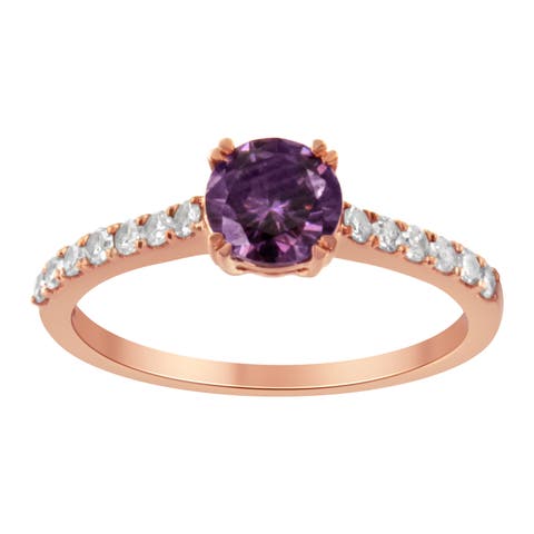 10K Rose Gold 1/4 Cttw Diamond and Amethyst Gemstone Halo Ring