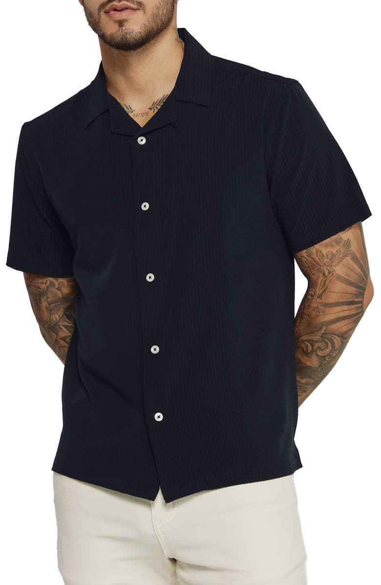 7 Diamonds Vance Textured Stretch Camp Shirt, Main, color, Navy