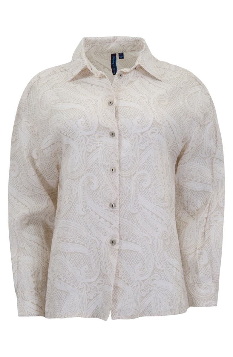 Lords of Harlech Crochet Paisley Womens Linen Shirt, Alternate, color, Crochet Paisley Ivory