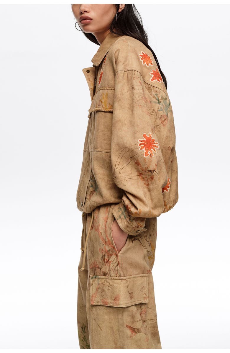 Bimba y Lola Cropped Jacket With Stitching And Patches, Alternate, color, Underwater Garden