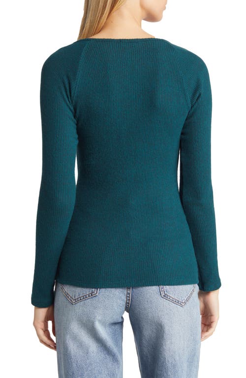 Loveappella V-neck Long Sleeve Henley Top In Blue