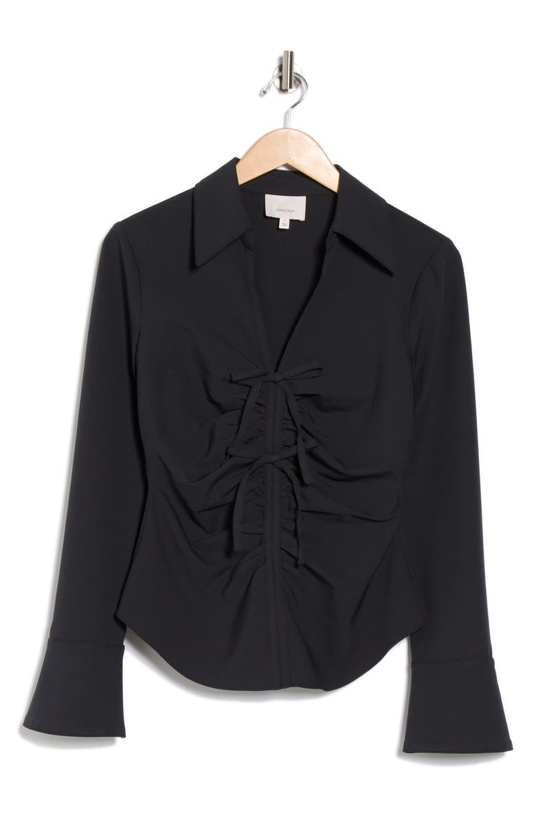 Cinq à Sept Paige Ruched Long Sleeve Top, Alternate, color, Black