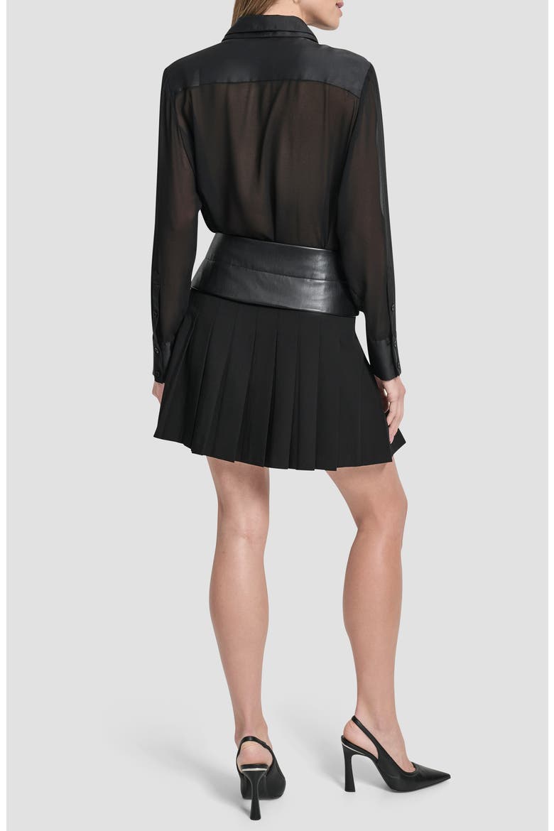 Pleated Mixed Media Miniskirt, Alternate, color, BLACK