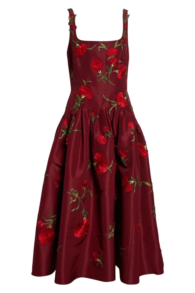 Embroidered Floral Silk Faille Dress, Alternate, color, RIOJA MULTI