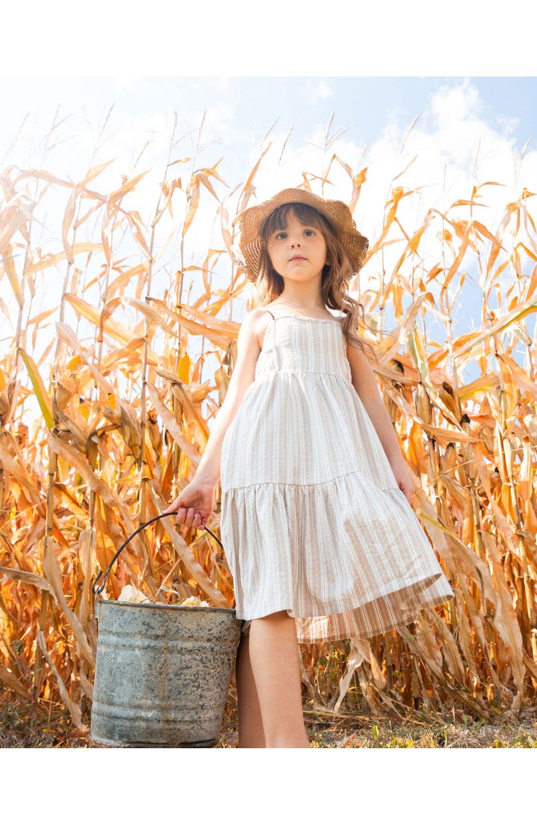 Deux par Deux Little Girl's Sleeveless Linen Dress White And Sage Striped, Alternate, color, White And Sage Striped